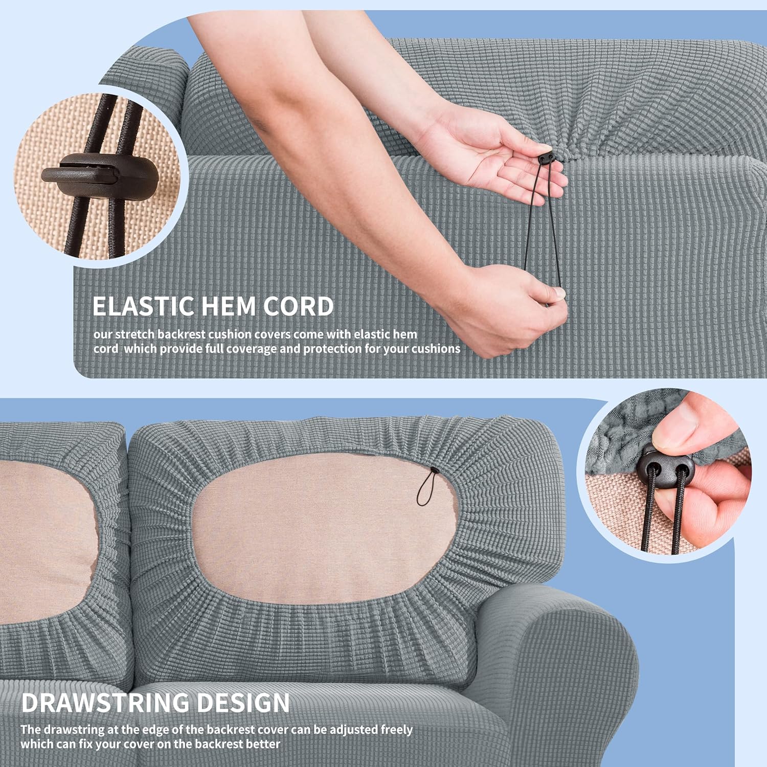 SUBRTEX 1 Piece Cushion Cover Bundles 3 Piece Armchair Cover Stretch Couch Slipcover with Separate Backrest Covers and Cushion Covers Slipcover Sets for Living Room（Cushion+Armchair,Light Gray）