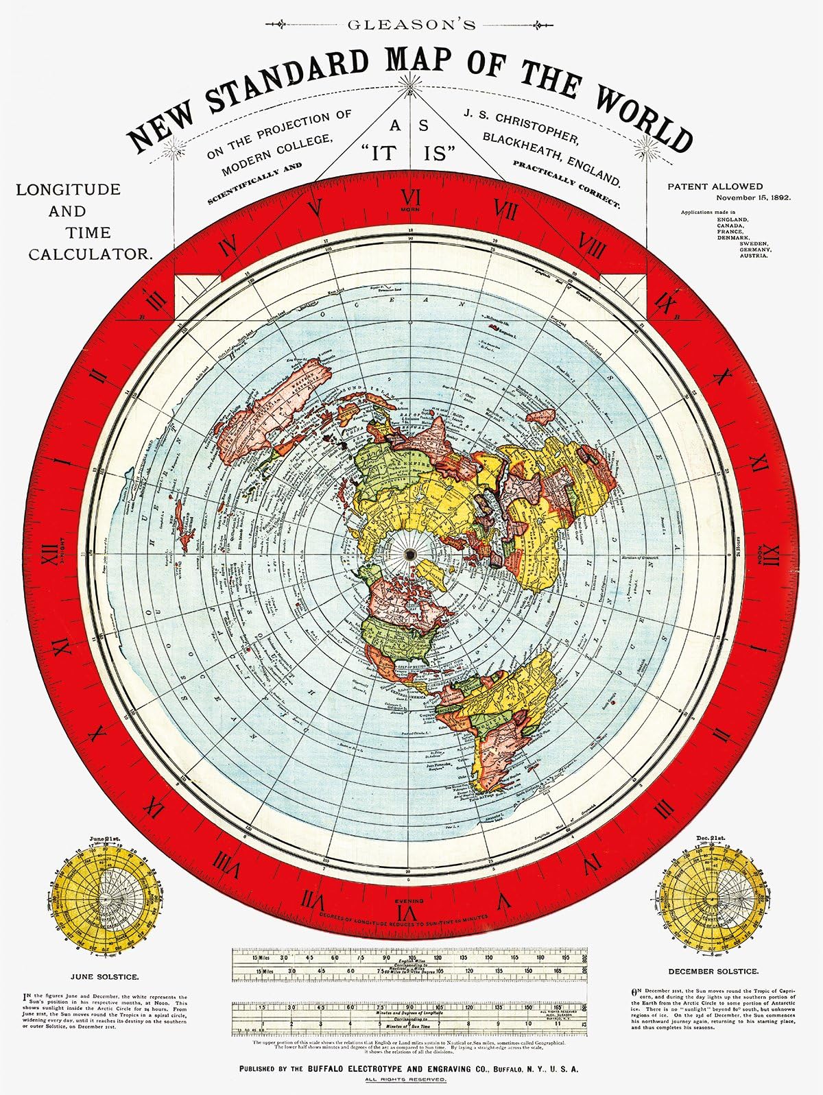 Flat Earth Map - Gleason's New Standard Map of The World - Medium 18" x 24" Poster Includes Free eBook and Flat Earth Bumper Sticker
