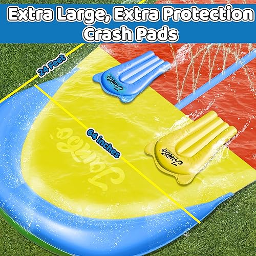 Miniatura 3 de JAMBO Salpicaduras y tobogán extra largo de 24 pies (doble carril, tobogán XL de 24 pies) y 2 bodyboards, sistema de rociadores de canal central de