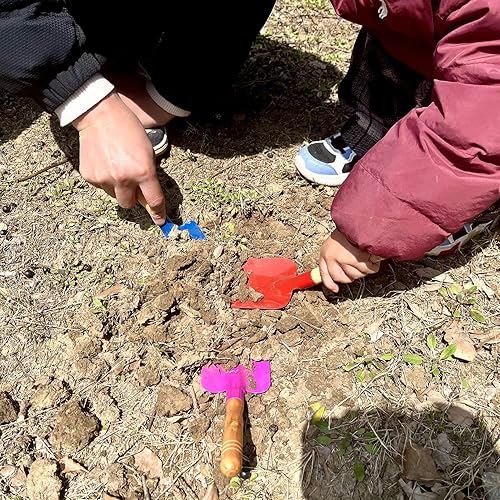 Miniatura 8 de Juego de herramientas de jardinería para niños, 5 herramientas de jardinería para niños de metal con mango de madera resistente, herramientas de