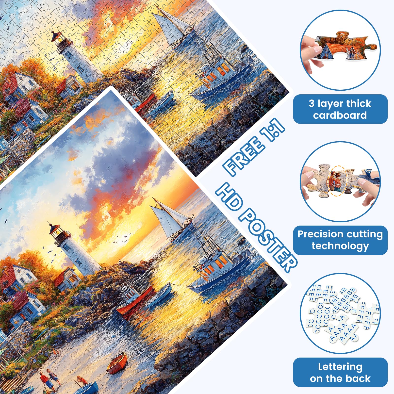 1000 Piece Fall Seaside Fishing Village Puzzle - 28x20 Inch Adult Jigsaw For Home Decor & Gifts - View #5