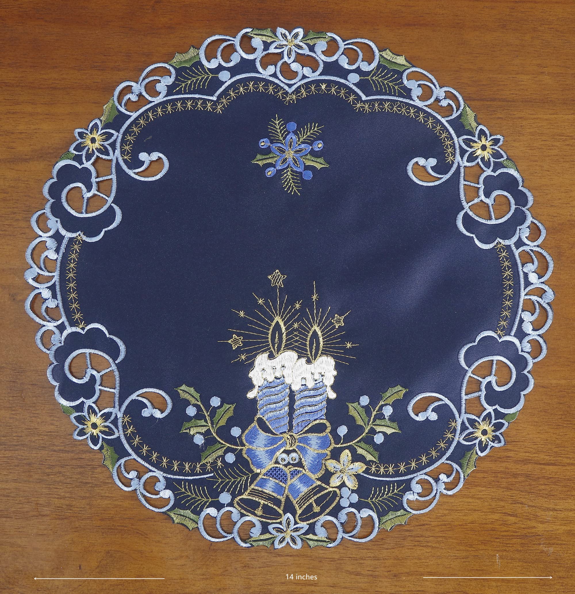 Granddeco Candle Holiday Christmas Placemat 14" Set Of 4, Cutwork Embroidered Floral Christmas Dresser Scarf Table Topper For Home Dining Xmas Table Top Decoration (Placemat 14" Set Of 4, )