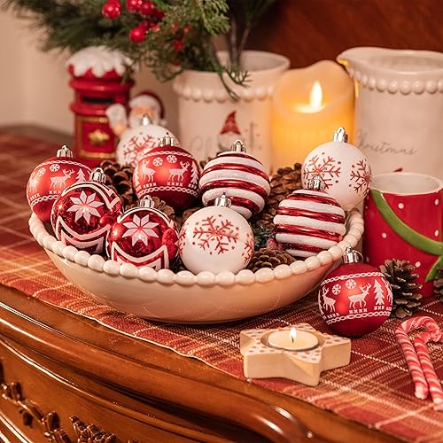 Miniatura 4 de Valery Madelyn Juego de 16 bolas de Navidad inastillables, decoraciones rojas y blancas de 2.36 pulgadas para árboles de vacaciones y fiestas