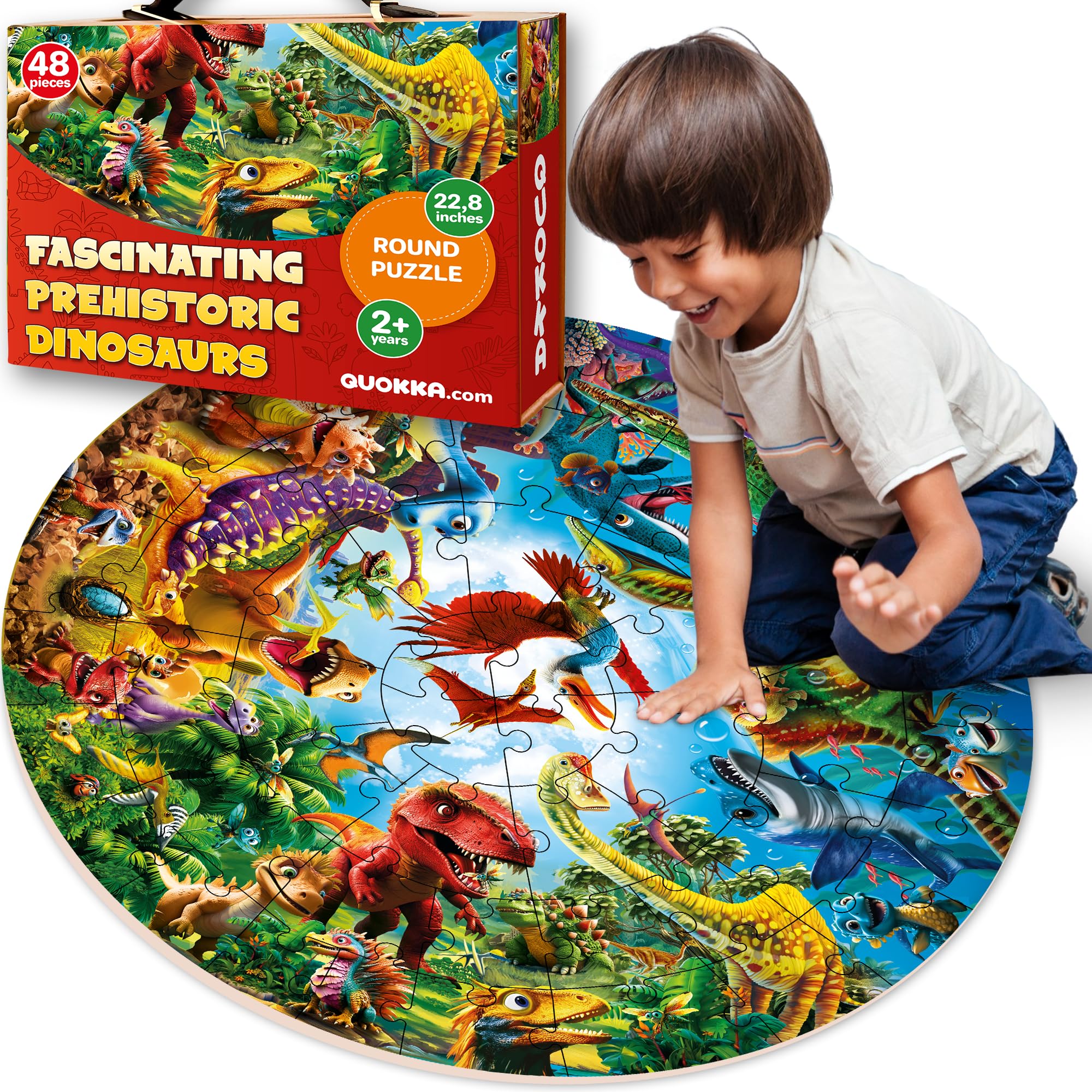 QUOKKA Puzzle Giganti per Bambini dai 4 ai 6 Anni - Grandi Round Puzzle 48 Pezzi dai 3 ai 5 Anni - Dino Educativi Gioco per Bambini dai 2 ai 4 Anni - Giocattolo Regalo per Bambini 3 7 anni