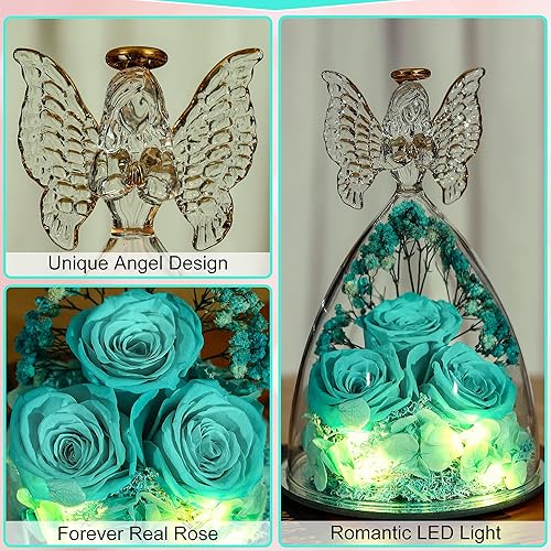 Miniatura 5 de Regalos de rosas de Navidad para mujeres, flores reales preservadas en cristal, figuras de ángel, rosas para entrega, regalos de primer cumpleaños