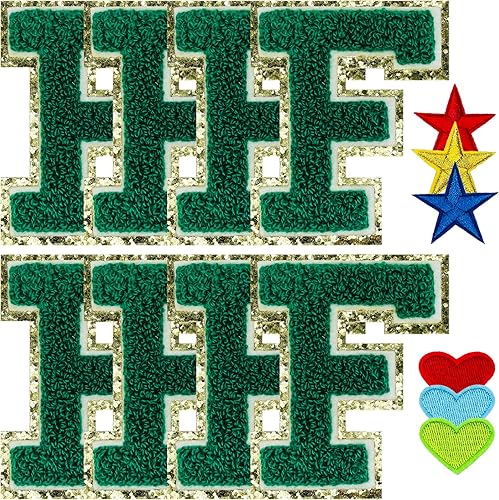Miniatura 34 de Jongdari Letras termo-adhesivas para ropa, parche de letras de felpilla con brillantina del alfabeto, apliques para coser con adhesivo planchado, 8