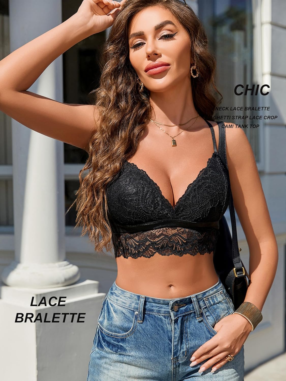 Avidlove Bralette for Women Wireless Lace Bra V Neck Racerback Cami Tank Y2k Camisoles Adjustable Crop Top - Image 5