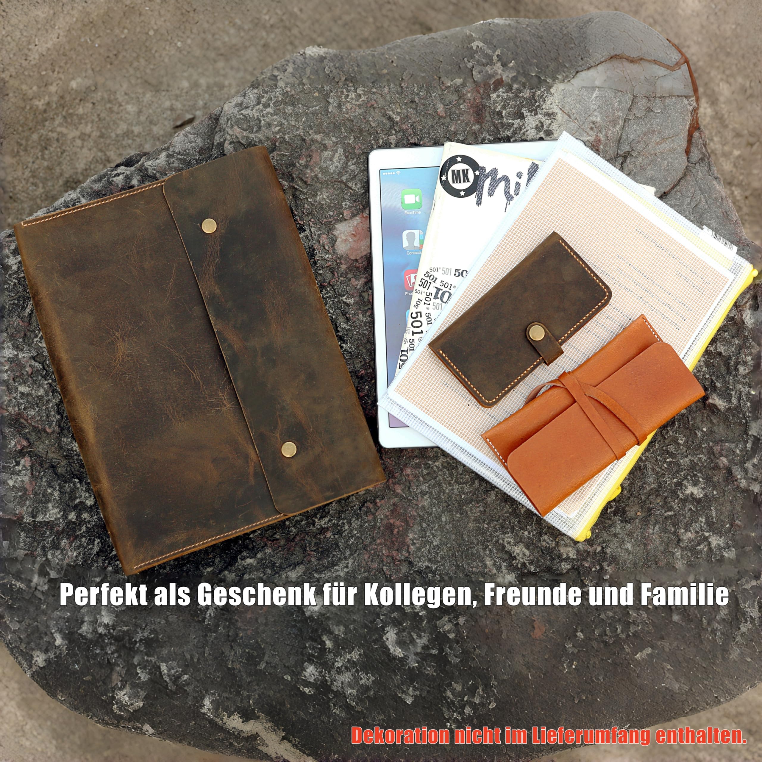 D&M leather studio Personalisierte Vintage Leder Dokumentenmappe A4/Letter – handgenähte Dokumententasche A4 & Portfolio Mappe, Laptop Hülle bis 13 Zoll, Büro Organizer