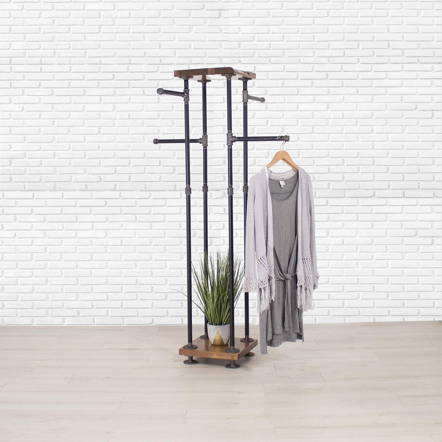 Amazon.com: Industrial Pipe and Wood Clothes Rack 4-Way, Garment Rack ...