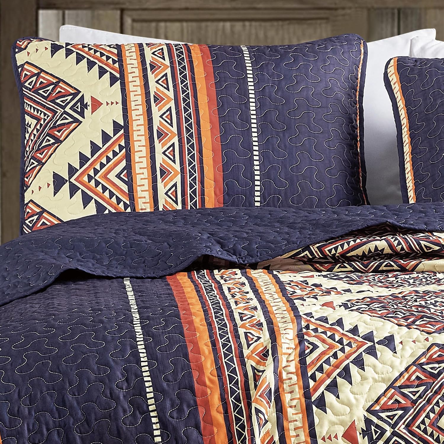Navy Blue Western Bedspread Set King Size - Tribal Southwestern Bedding Set