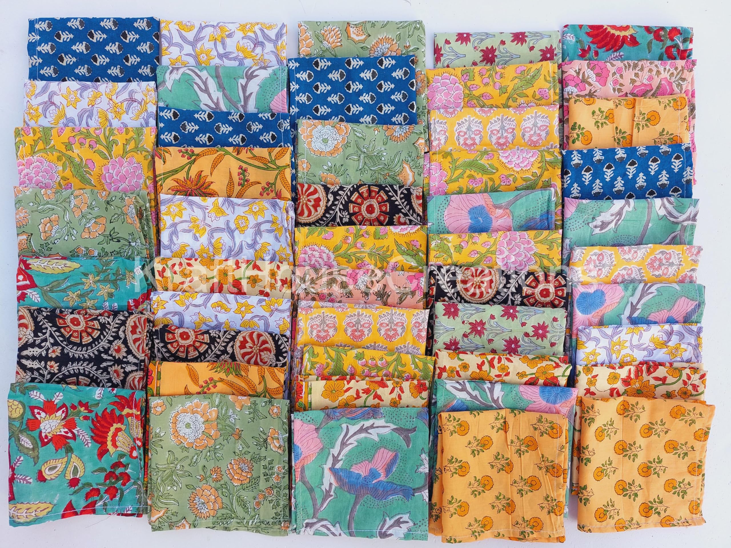 KHC Mix lot 100% Cotton Napkin Hand Block Print Napkin Kitchen Cloth Napkin Table Cloth Napkin (100, 20X20 Inches)