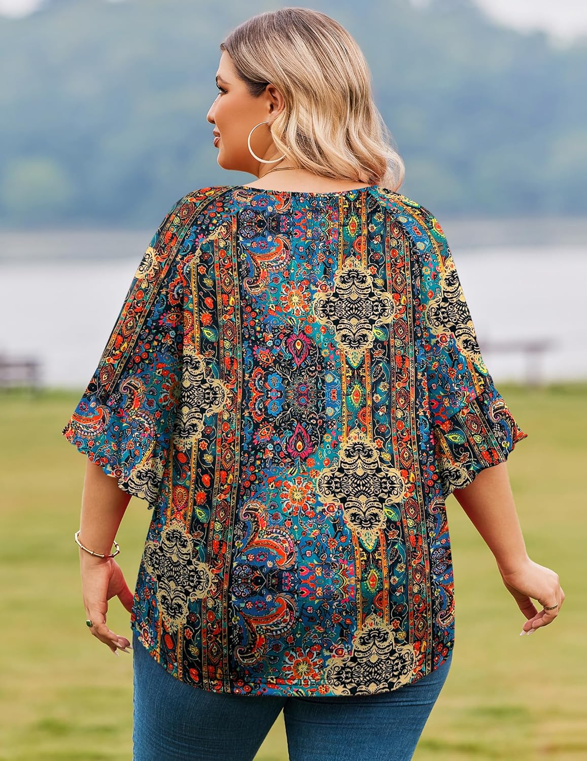 IN'VOLAND Plus Size Tops for Women 3/4 Sleeve Shirts Dressy Casual Crew Neck Blouse Spring Summer Clothes - Image 5