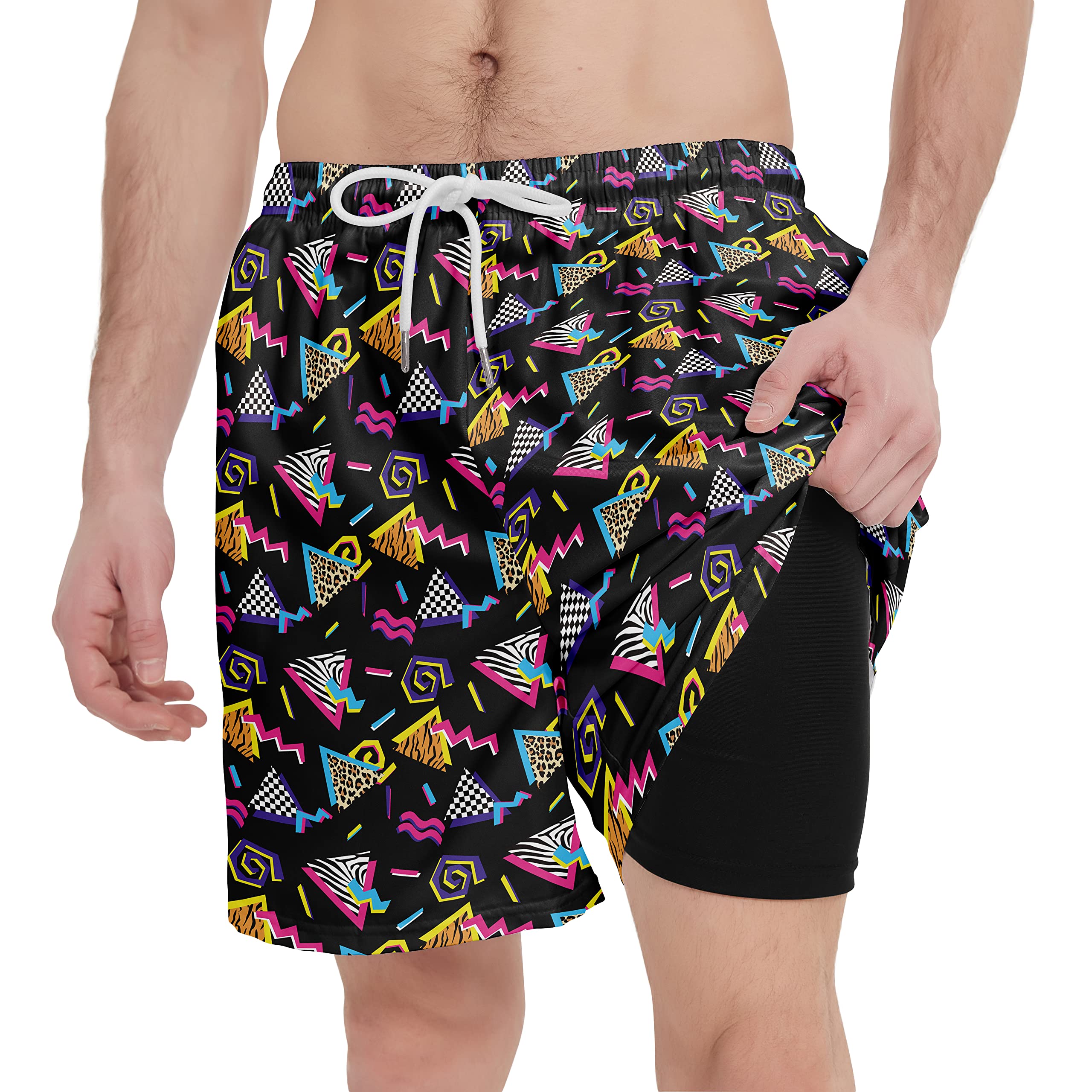 Mens Swim Trunks with Compression Liner Quick Dry Swimwear Swimming Trunks Beach Shorts with Phone Pocket-image-38