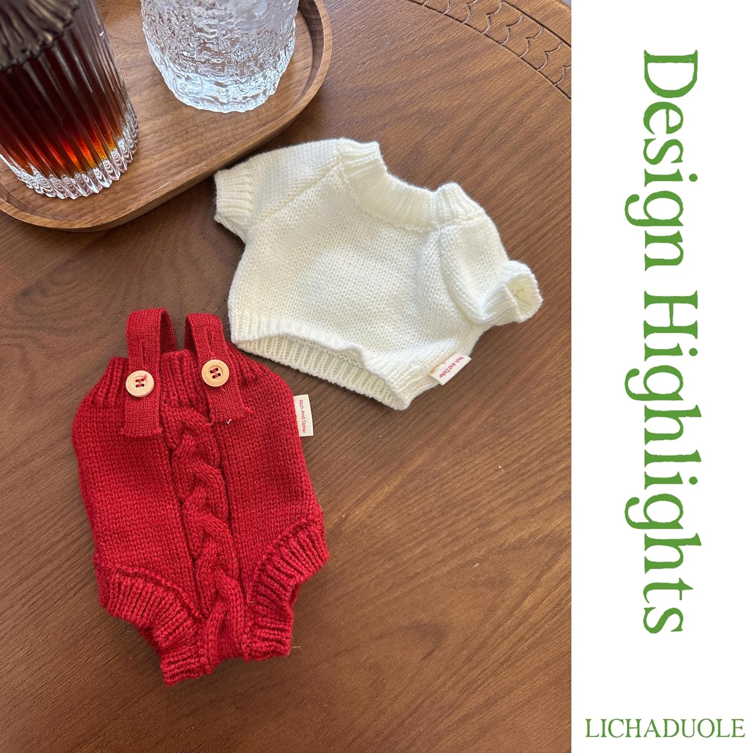 9-12"/30cm Stuffed Animals Christmas Outfit:Medium Bashful Bunny Sweater 28cm Bartholomew Bear Knit Overalls 2-Piece Set(NO Doll)