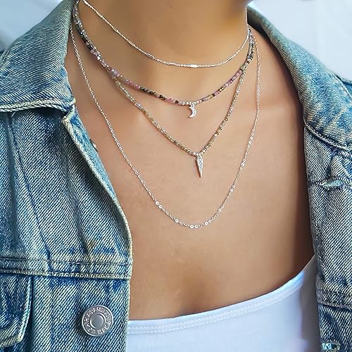 Miniatura 6 de Annika Bella Sterling Silver Figaro Chain Necklace for Women, Length 17-20 Inches, Simple Layering Long Necklaces, Waterproof, Minimalist Gift for