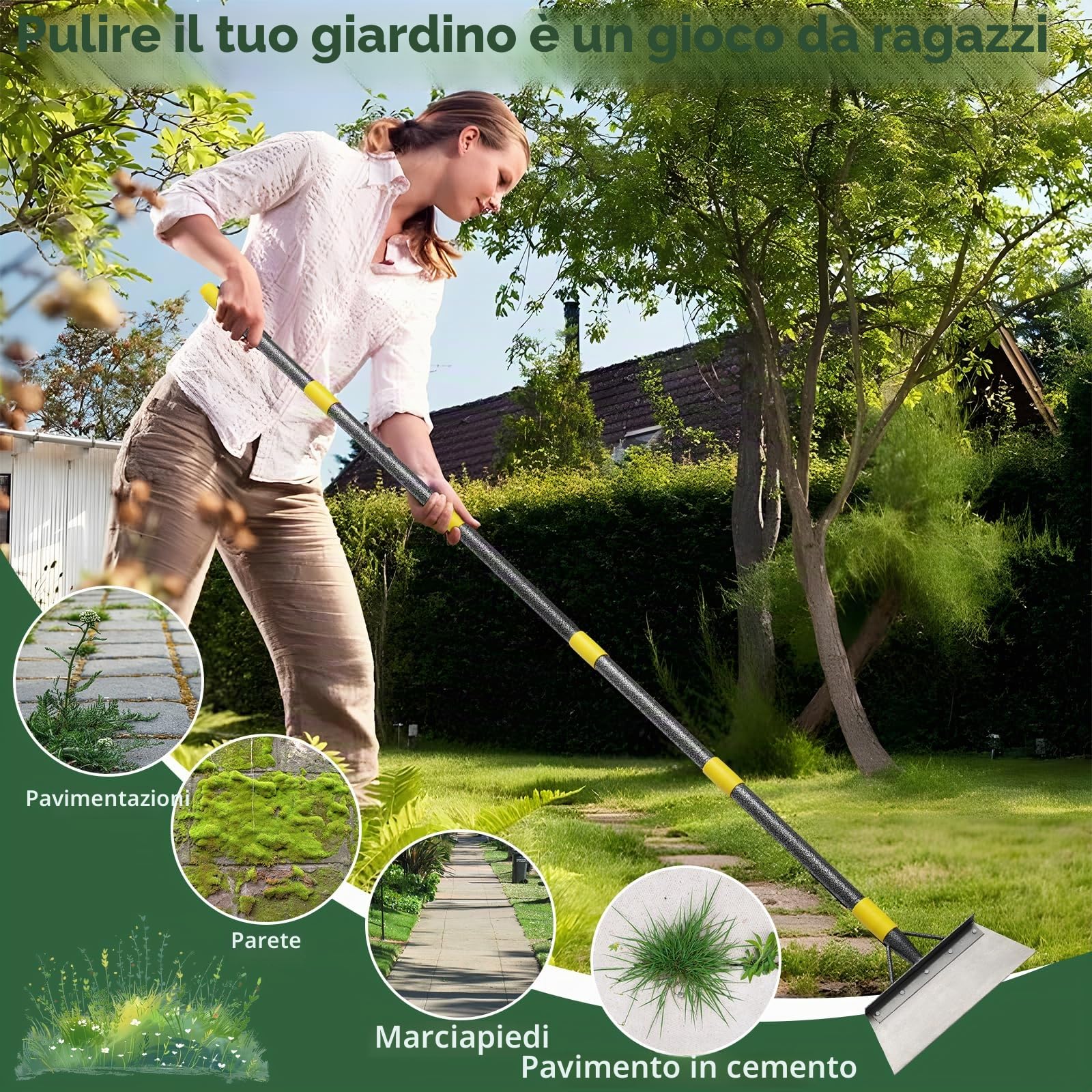 Dispositivo rimozione erbacce pala multifunzionale giardino manico 165 cm