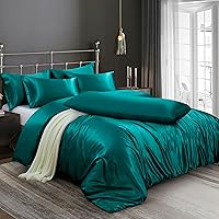 Vista 19 de Ersmak Juego de funda de edredón de satén de 6 piezas, tamaño matrimonial/queen, de lujo, con 1 funda de edredón suave, 4 fundas de almohada Queen