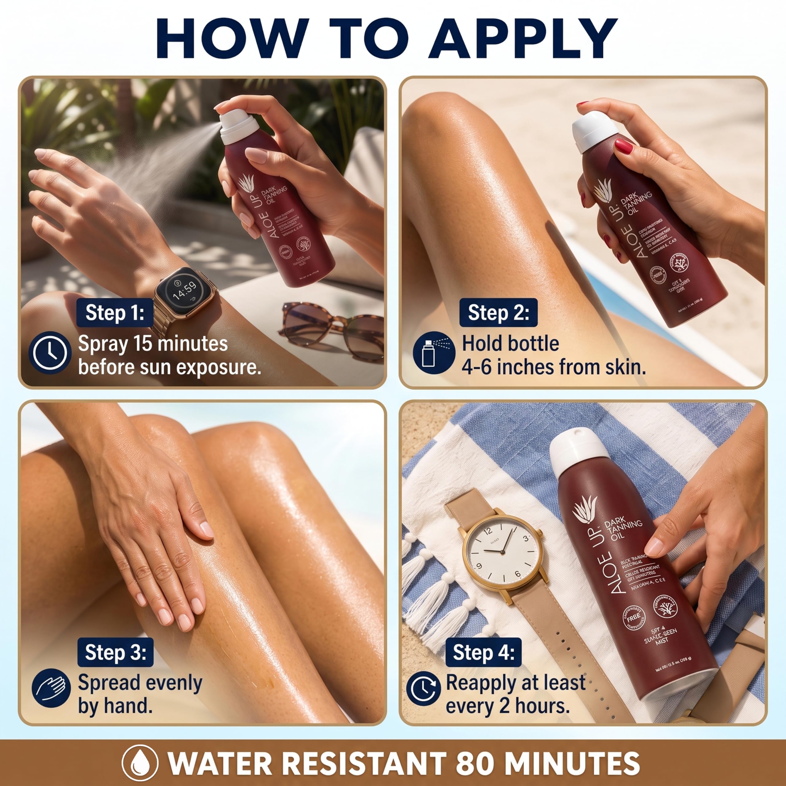 Aloe Up Dark Tanning Oil Spray SPF 4 with Aloe Vera, 6 oz, 2-Pack