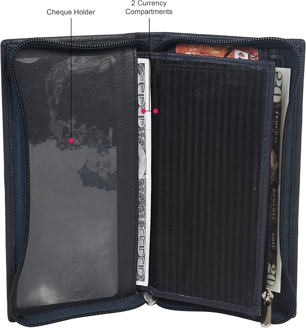 LeatherBoss Checkbook Holder Wallet with All Around Zipper and Pull Out Checkbook