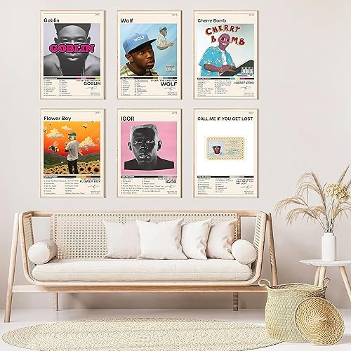 Miniatura 6 de Tyler The Creator - Póster de la cubierta del álbum de música impreso, lienzo para pared, póster con firma limitada, juego de 6 pósteres estéticos