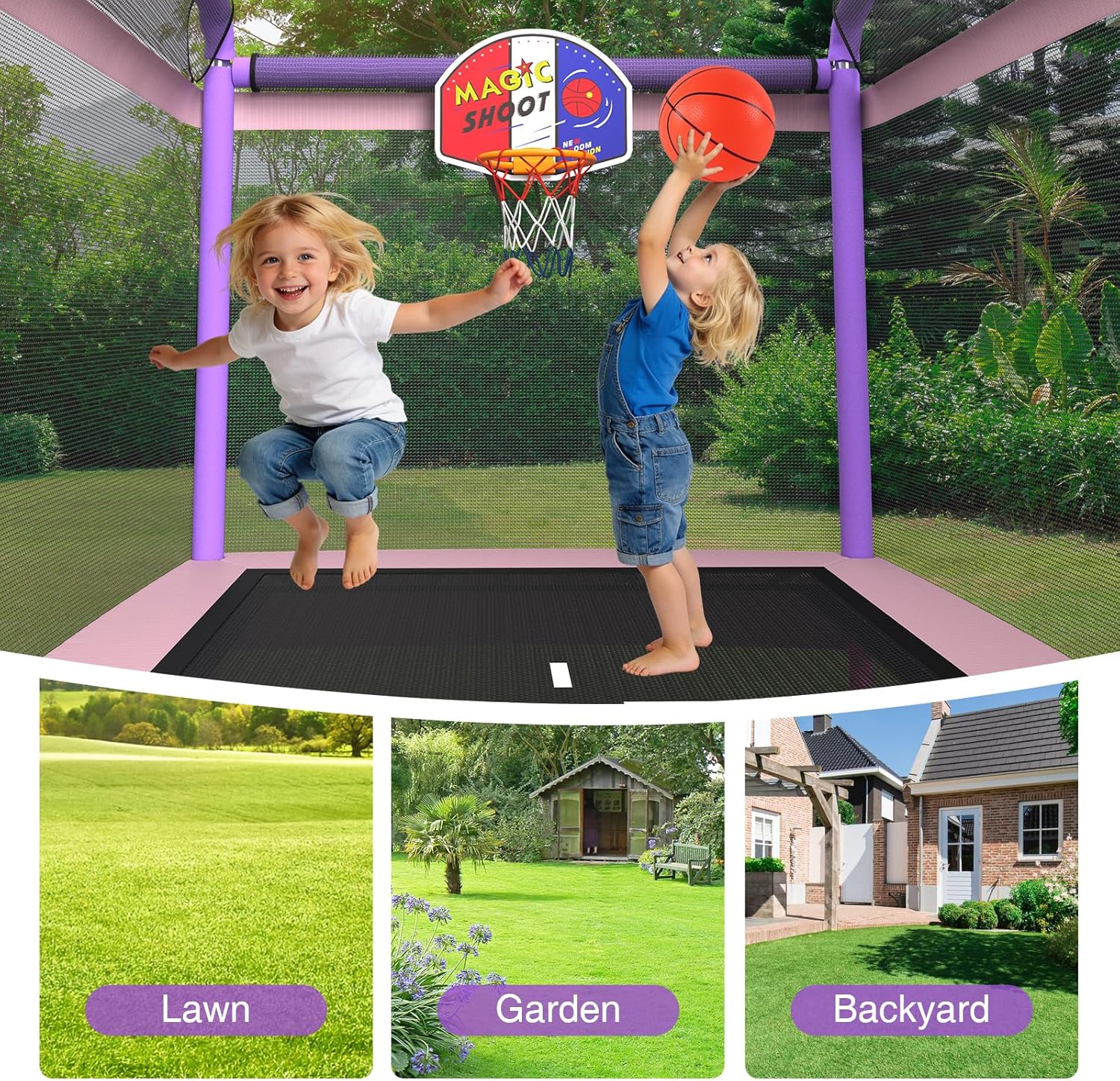 LANGXUN 6FT Rectangle Trampoline for Kids, 5-in-1 Toddler Trampoline, ASTM Approved Indoor Outdoor Mini Trampoline with Safety Enclosure Net Age 1-10