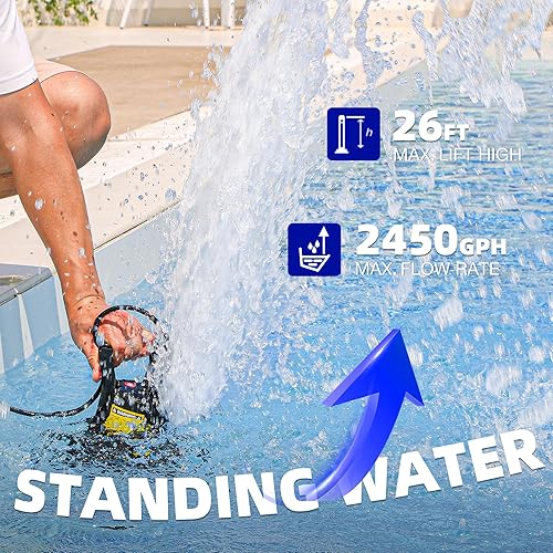 Miniatura 4 de MEDAS Bomba de sumidero portátil para piscina, estanque de jardín, eliminación de agua en el sótano con cable de alimentación de 10 pies 13HP