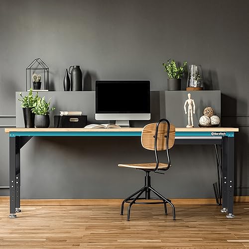 Miniatura 7 de DURATECH Banco de trabajo ajustable de 72 pulgadas, mesa de trabajo de madera de goma resistente con cajón, estación de trabajo de 6 pies con