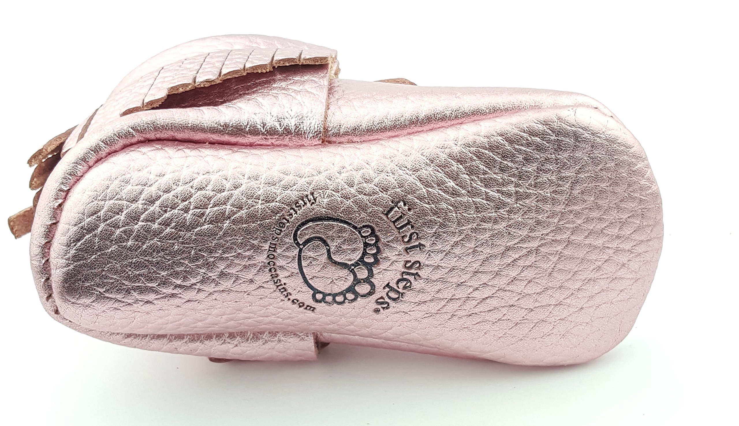 First Steps Kid's Premium Leather Moccasins, Metallic Pink 1 M US Infant