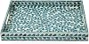 Bandeja de Servir de 15.7" x 11.8", Bandeja de Mosaico con Incrustaciones de Madreperla y Laca, Bandeja Rectangular de Madera con Manijas para Té, Desayuno en Cama, Mesa (Azul) 5