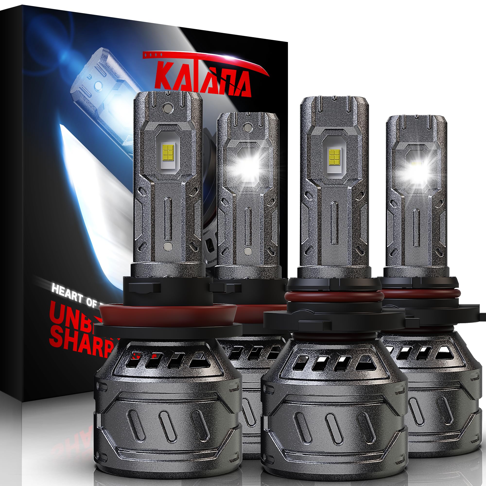 Katana H11 9005 Bulbs Combo,H9 HB3 800% Brightness 1:1 Size 6500K Fog of 4