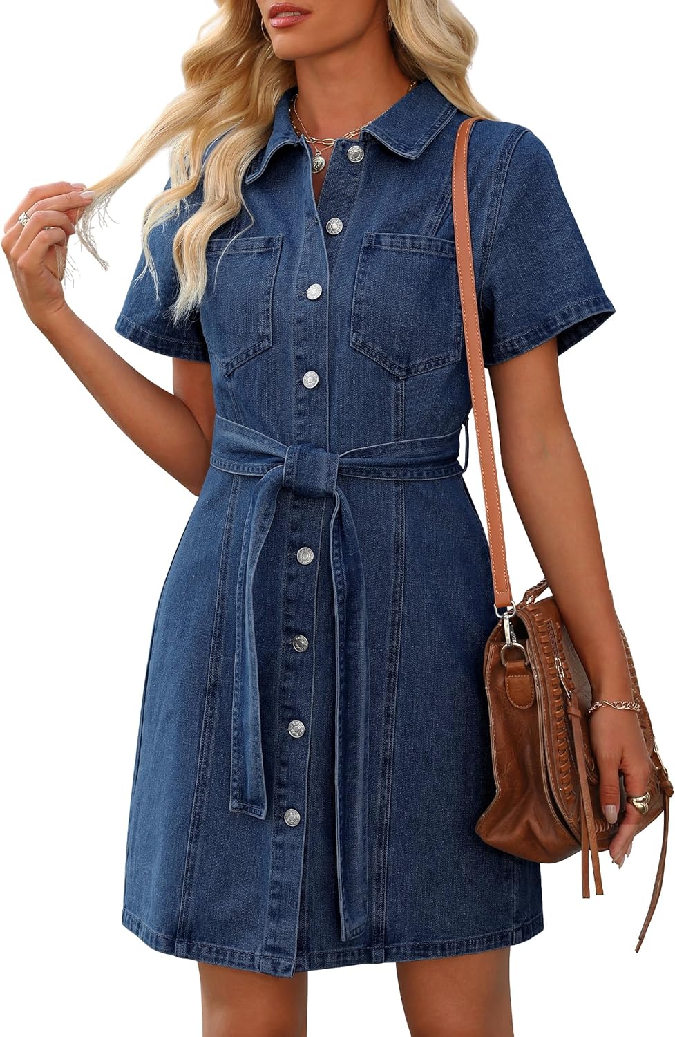 Nitzana Women's Denim Dress Short Sleeve Jean Dress Button Down Denim Shirt Dresses with Pocket 2026 Western Outfits