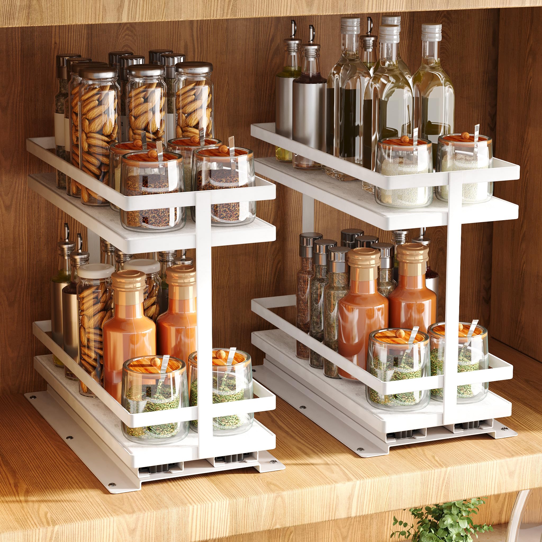 Photo 1 of Hofususer Pull Out Spice Rack - 2 Pack Metal & Wood - White