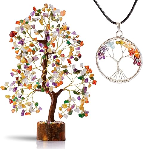 YUVDIPR Árbol de la vida de Buda de mezcla de chakras Feng Shui bonsái reiki cristal curativo para decoración del hogar sala de estar buena suerte