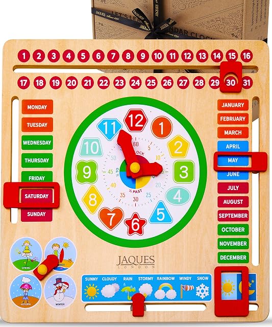 Jaques of London Kids Calendar Clock | Educational Toys Calendar with Learning Clock for Kids | Premium Learn to Tell the Time Clock with Childrens Calendar