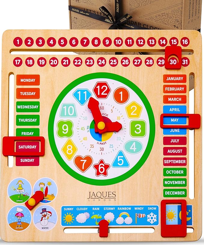 Jaques of London Kids Calendar Clock Educational Toys Calendar with
