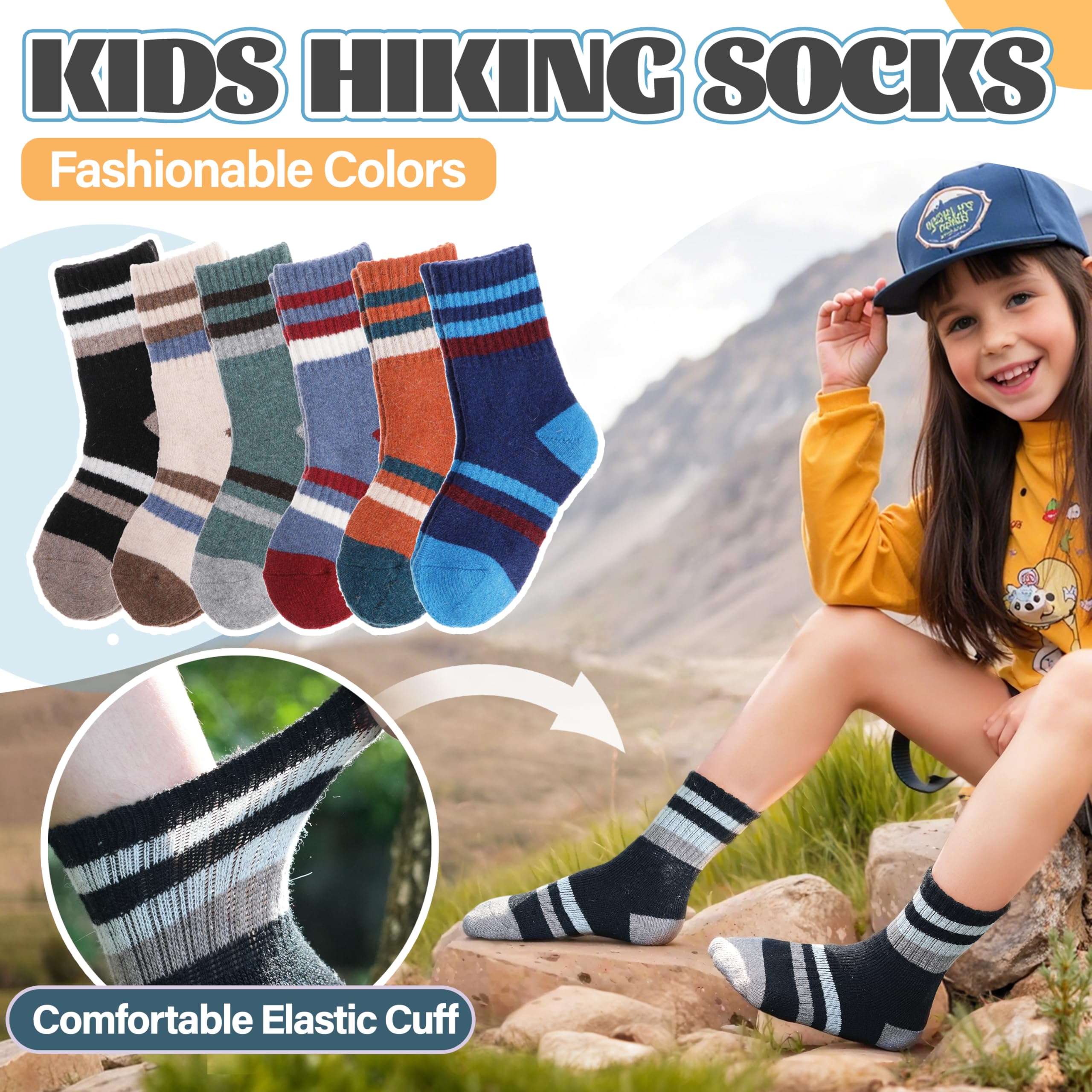 Anlisim Kinder Kinder Merino Wandersocken Jungen Mädchen Wolle Socken Warme Sportsocken Dicke Thermosocken Trekking Wintersocken Socken Kinder Weihnachtssocken Geschenke 6 Paare(Streifen,1-3 Jahre)