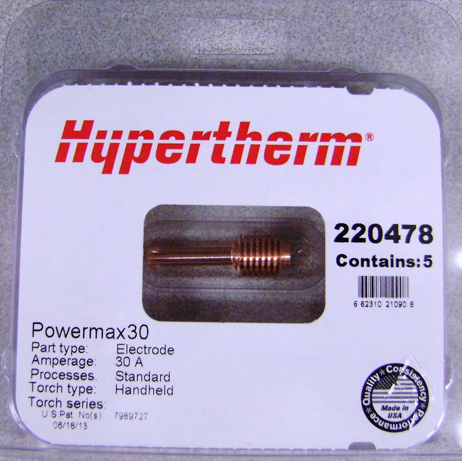 Hypertherm 220478 Electrode, T30v/T45v/m, 15-45 A, 5 pack