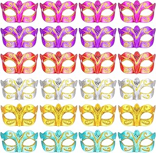 24 Pieces Halloween Masquerade Mask Mardi Gras Mask Carnival Shining Plated Mask Masquerade Party Decorations for Women Men Party Birthday Wedding Prom Supplies
