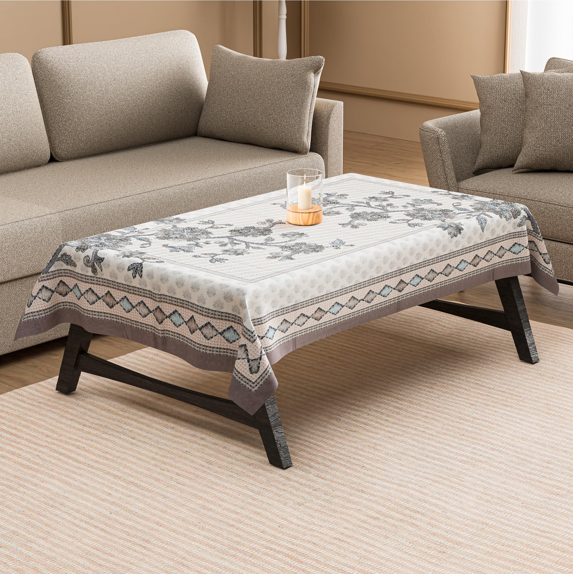 Kuber Industries 40x60 Inch Cotton 4 Seater Table Cover Cloth | Centre Table Cover/Sheet for Party and Events | 730 Embroidery Flower Digital Print - Grey