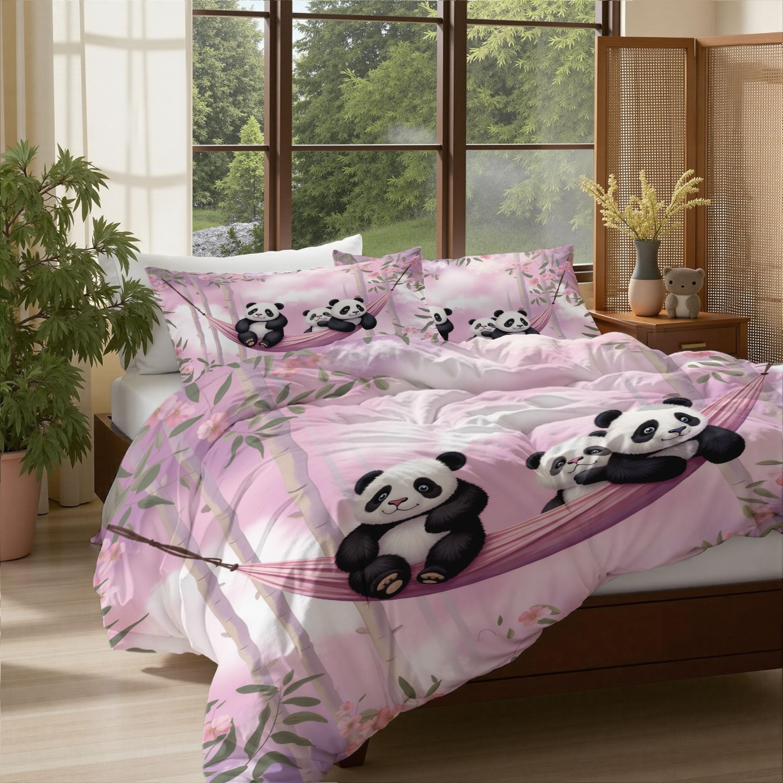 Parure de lit enfant 140x200 hypoallergénique et réversible panda