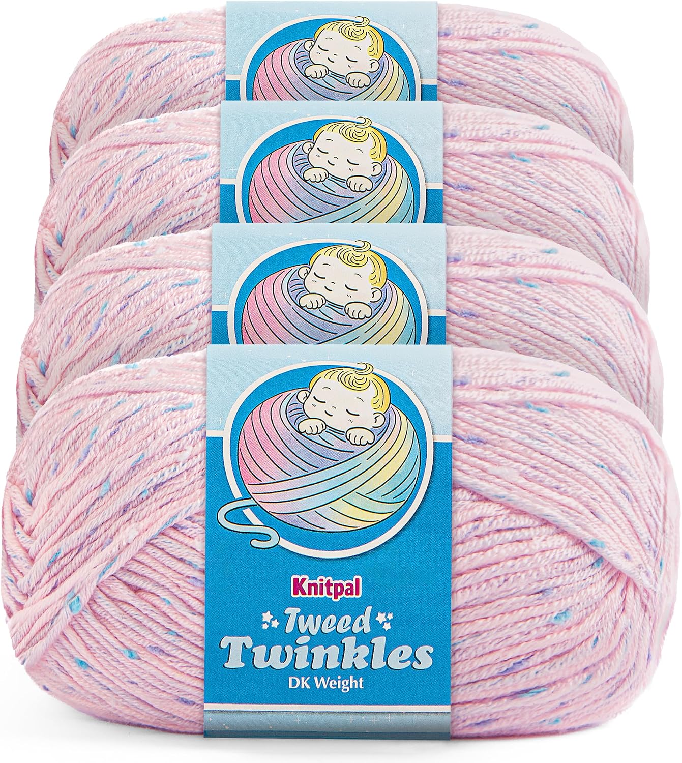 Tweed Twinkles Soft Baby Yarn DK Acrylic, 4-Pack (696Yds/400G), Soft Pink