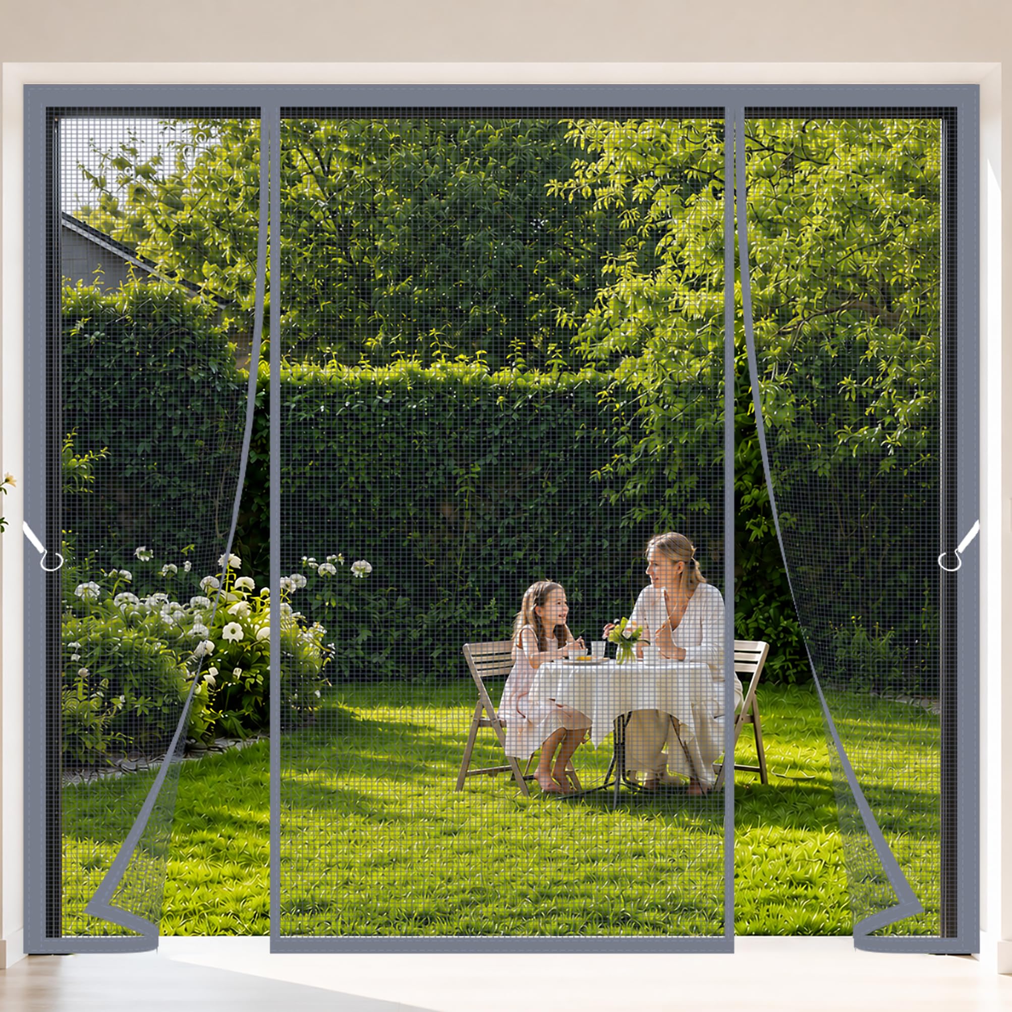Large Size Magnetic Fly Screens Door Grey 210x235cm Damage-Free Setup with Adhesive Strips for Modern Homes with Big Glass Doors and Open-Plan layouts