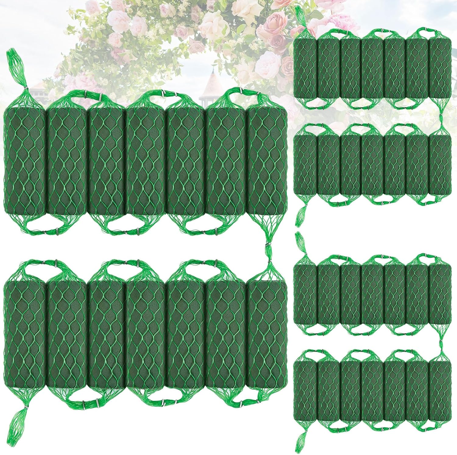 Preboun 21 Pcs Floral Foam Garland 13.8ft Absorption Flower Holder Plant Foam Flower Green Sponge for Wedding Arch Door Tabletop Decoration Arrangement Home Garden Craft