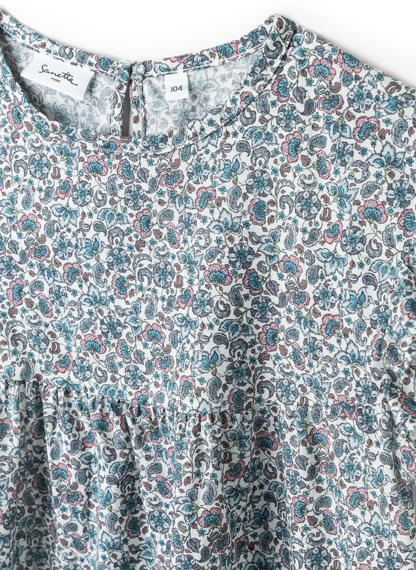 Sanetta Pure Mädchen-Kleid Kurzarm blau Blumen | Hochwertiges und gemütliches Kleid aus Bio-Baumwolle für Mädchen. Baby & Kinder Bekleidung