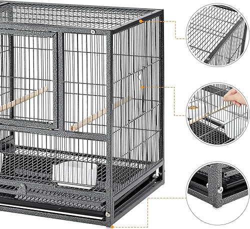 Miniatura 6 de Yaheetech Jaula de pájaros de doble historia dividida para loros pequeños, periquitos, canarios, cacatúas, tortolitos, pinzones, periqueros, color