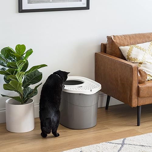 Miniatura 10 de IRIS Top Entry - Arena para gato con cuchara color gris y blanco