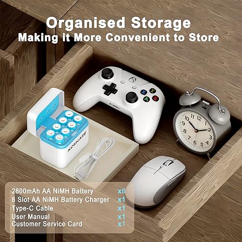 Miniatura 8 de Paquete de 8 baterías recargables Ni-MH AA con cargador, batería AA Ni-MH de 1.2 V 2800 mAh, batería NiMH doble A, recargable hasta 800 veces,