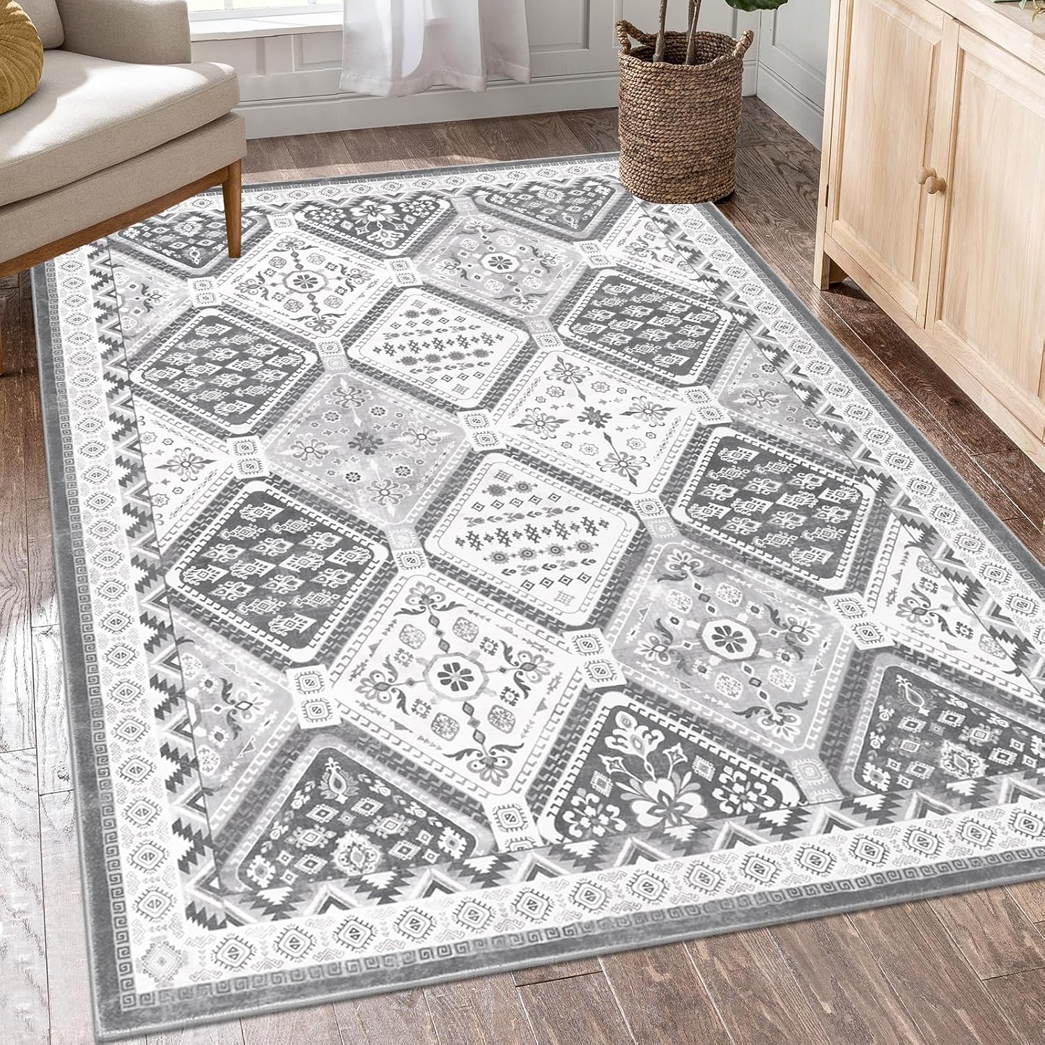 HEBE Washable Area Rug 5x7 Living Room Rug Large Rugs for