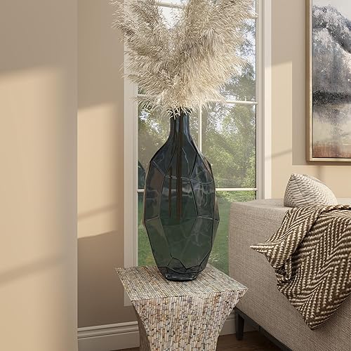 Miniatura 7 de Deco 79 Jarrón alto de cuello de botella español de vidrio reciclado hecho a mano, 10 x 11 x 24 pulgadas, azul