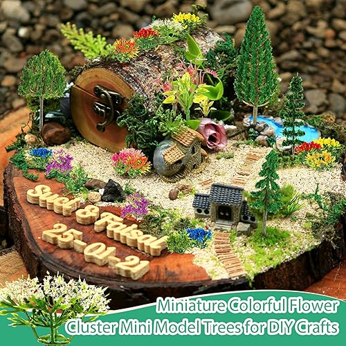 Miniatura 5 de Yilloog Juego de 55 piezas en miniatura de colores en racimo de flores, mini modelo, tapetes de césped artificial, juego de 20 mini hierbas, 16